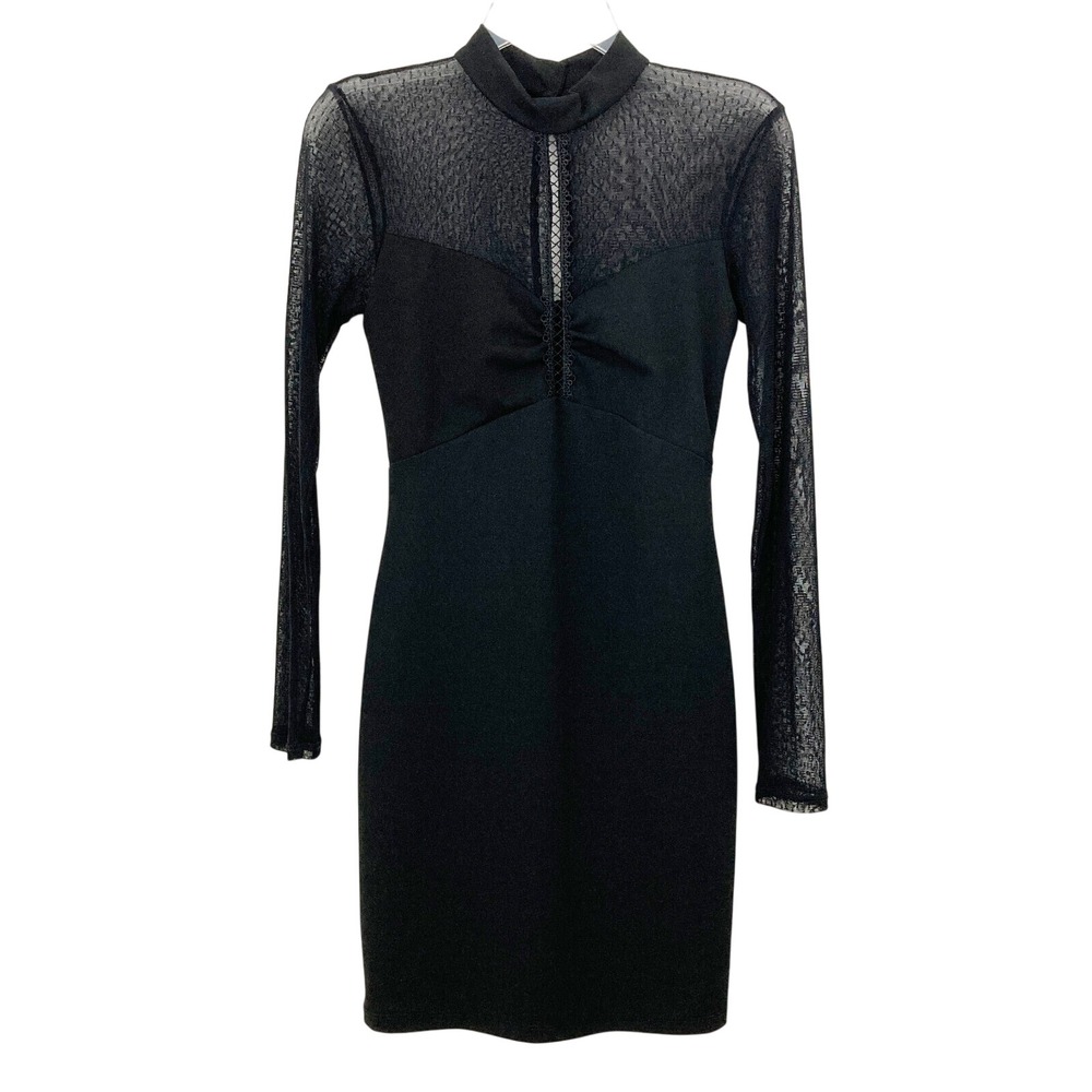 Lulus Sorry Not Soiree Black Mesh Long Sleeve Bodycon Dress Size S Mini LBD